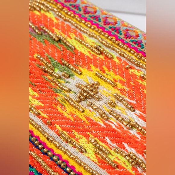 Handmade Hand Beaded Wristlet Clutch - Ethnic Inspired Design - Bright Colorful - Picture 6 of 6